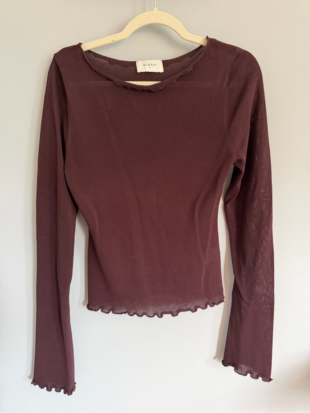 DISSH Long Sleeve Lettuce Hem Top - Plum